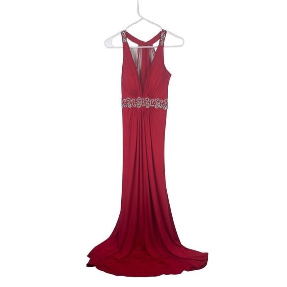 Sherri Hill  Red Beaded Halter Back Corset Style Prom Formal Dress Size 4 - Picture 2 of 10
